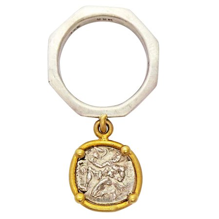 Ancient Silver Greek Coin Flip Charm Ring at 1stDibs