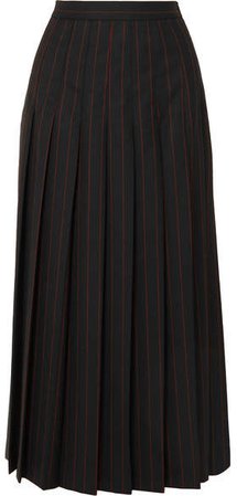 Paneled Pleated Pinstriped Grain De Poudre And Wool Skirt - Black