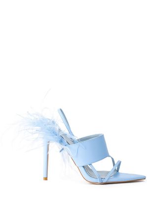 AZALEA WANG CHICK FEATHER DECOR POINTED TOE SANDAL IN BLUE