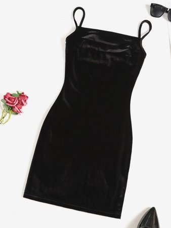 [37% OFF] 2020 Cowl Front Velvet Bodycon Cami Dress In BLACK | ZAFUL