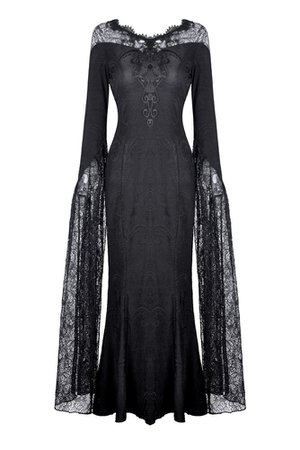 Garnette Elegant Long Black Brocade Gothic Dress | Ladies