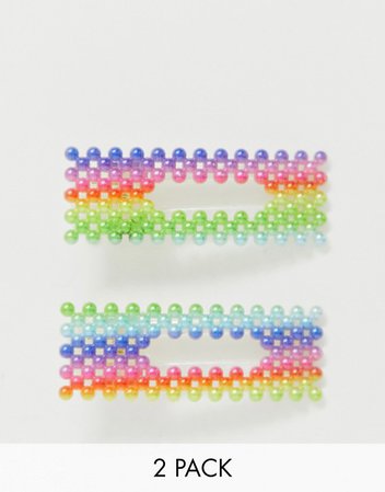 ASOS DESIGN pack of 2 hair clips in rainbow pearl | ASOS