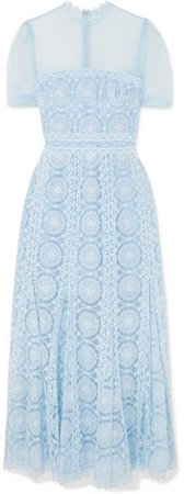 Embroidered Swiss-dot Tulle Maxi Dress - Sky blue