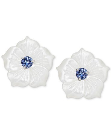 Macy's Sterling Silver Mother-of-Pearl & Tanzanite Flower Stud Earrings