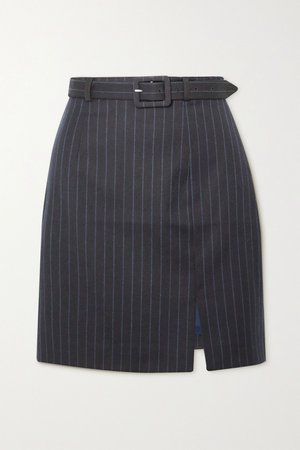 Navy Whatever belted pinstriped wool-blend mini skirt | ALEXACHUNG | NET-A-PORTER