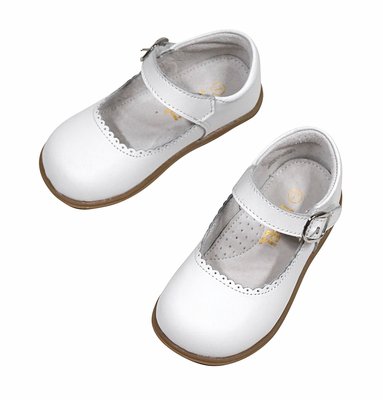 L'Amour Angel Girls Chloe Scallop Mary Janes Shoes - White