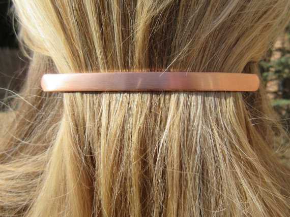 Rose gold barrette minimal hair clip long thin metal barrette