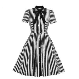 Pinup Black and White Stripped bow Swing Dress – Glam And Pop