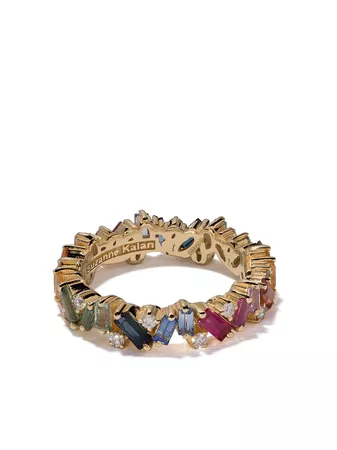 Suzanne Kalan 18kt yellow gold, diamond and sapphire Eternity Rainbow band £2,155 - Buy Online - Mobile Friendly, Fast Delivery