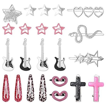 Amazon.com : FRIUSATE 22 Pcs Y2k Pink Hair Clips Set Kawaii Hair, Love Star Cross Hair Clip Diy Handmade Accessories Guitar Pendant, Star Claw Clip Hairpin Snake Hair Clip, for Girls Hairstyle Accessory Gifts : Beauty & Personal Care