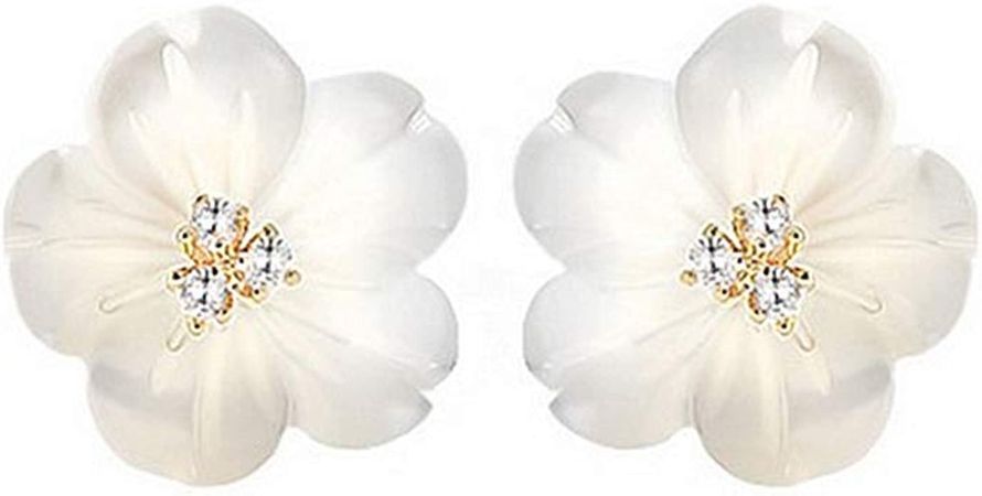 Amazon.com: CZ Shell Pearl Flower Stud Earrings for Women Girls S925 Sterling Silver Hypoallergenic Crystal Cute Small Floral Statement Cartilage Tragus Post Pin Fashion Birthday Jewelry: Clothing, Shoes & Jewelry