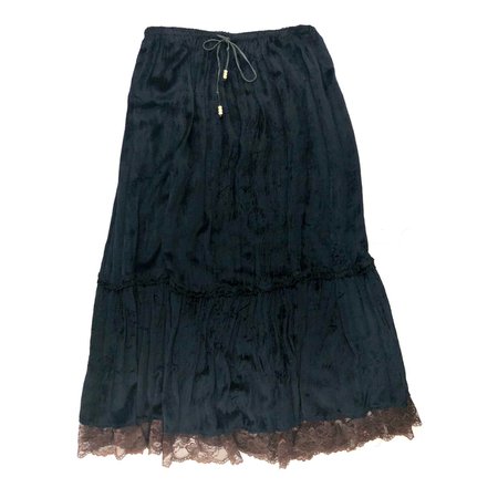 Vintage Grunge Velvet and Brown Lace Maxi Skirt -... - Depop