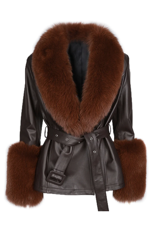 Parinmi Leather jacket with fur collar and cuffs