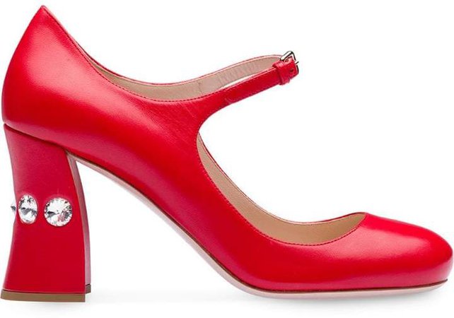 embellished slanted heel pumps