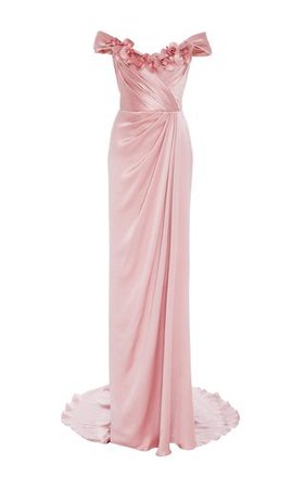 Marchesa Off The Shoulder Satin Gown In Rose