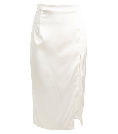 New Age Rebel White Satin Split Midi Skirt | New Look