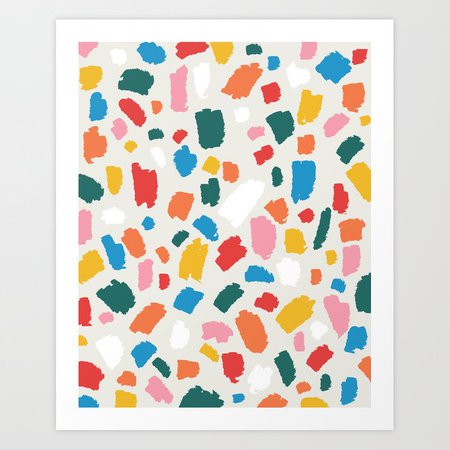Colorful Abstract Shapes - Brush Strokes Modern Minimalist Fun Playful decor Orange Yellow Blue Pink Green White Red Art Print by marlenecanto | Society6