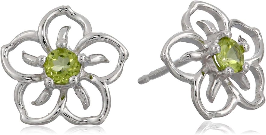 Amazon.com: Amazon Essentials Sterling Silver Genuine Peridot Flower Stud Earrings (previously Amazon Collection) : Clothing, Shoes & Jewelry