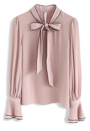 Bowknot Bell Sleeves Chiffon Top in Pink - NEW ARRIVALS - Retro, Indie and Unique Fashion