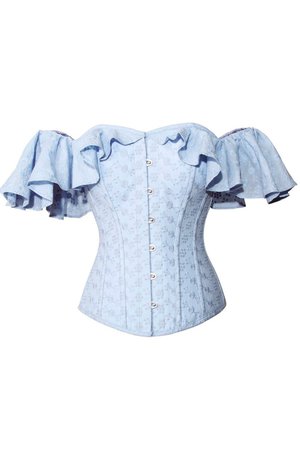 Pastel Cornflower Blue cotton corset top with dramatic sleeve – Corset Story US