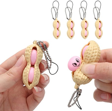 4 Pack Peanut Keychain Fidget Toys, Squeeze Peanut Keyring Toys Gift for Children and Adults, Stress Relief Sensory Toy Chain Pendant for Phones Keys at Amazon Men’s Clothing store