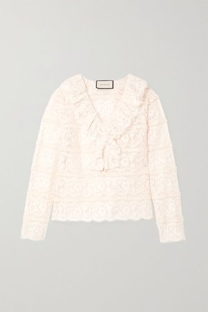 White Ruffled cotton-blend lace blouse | Gucci | NET-A-PORTER