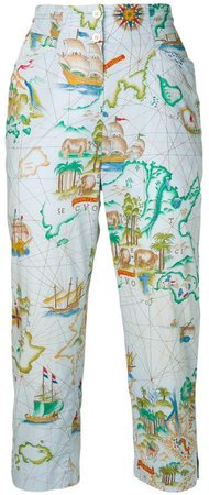 Pre-Owned map print trousers