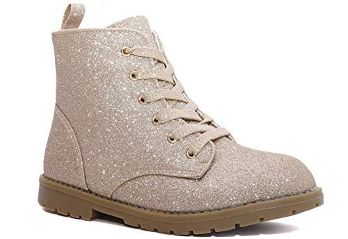 Amazon.com | Charles Albert Girl's Glitter Lace Up Combat Boots - Low Heel Winter Shoes Toddler/Little Kids | Boots