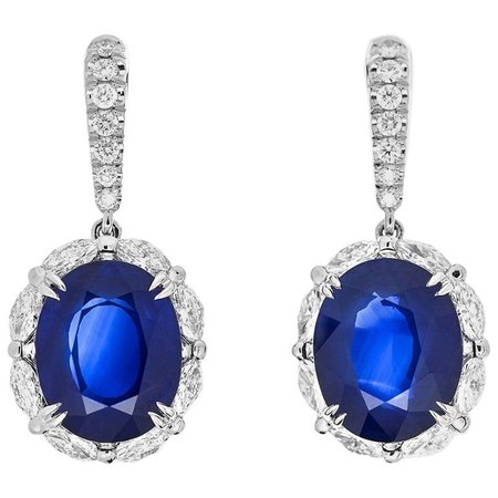 Natural Sri-Lanka Royal Blue Sapphire Drop Earrings with Diamonds GRS Report | $278,620