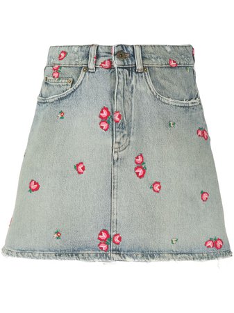 Miu Miu Embroidered Denim Skirt - Farfetch