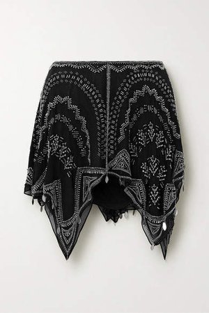 Junco Asymmetric Embellished Silk-chiffon Mini Skirt - Black