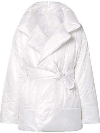 Sleeping Bag Oversized Belted Quilted Shell Coat - White