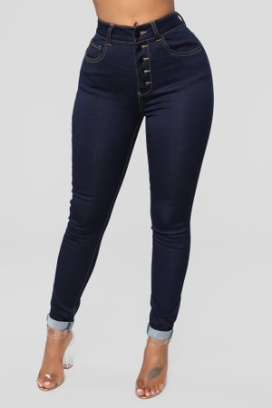 Fashion Nova Yvette Expose Button Ankle Jeans-Dark Denim