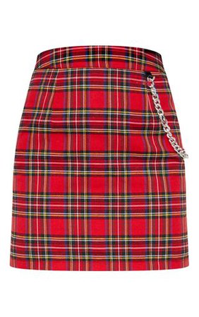 Red Tartan Check Chain Detail Mini Skirt | PrettyLittleThing