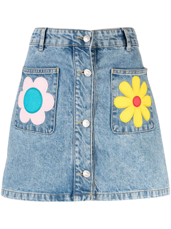 Moschino Jeans floral-patches denim miniskirt