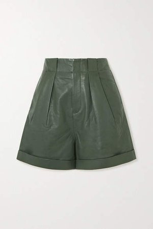 Boyde Pleated Leather Shorts - Green