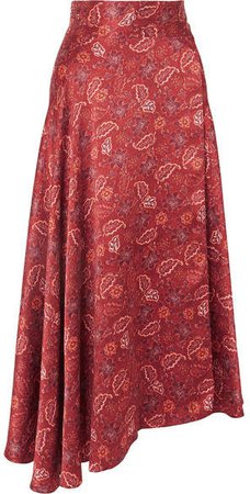 HARMUR - Floral-print Silk-satin Wrap Midi Skirt - Burgundy