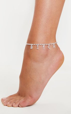 Silver Bitch Diamante Anklet | Accessories | PrettyLittleThing USA