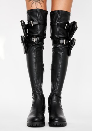 AZALEA WANG Eureva Utility Knee High Boots | Dolls Kill