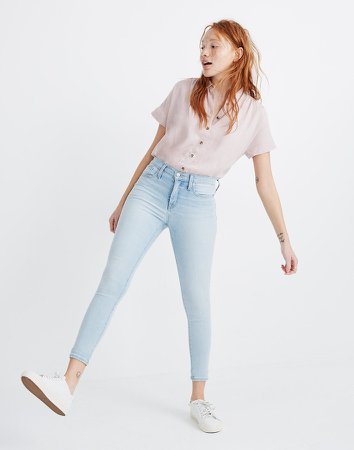 Petite 9" Mid-Rise Skinny Crop Jeans in Coolmax Denim Edition