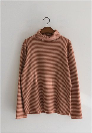 Whirly Small Lines Fleece Lined Turtleneck Tee by JUSTONE | Kooding