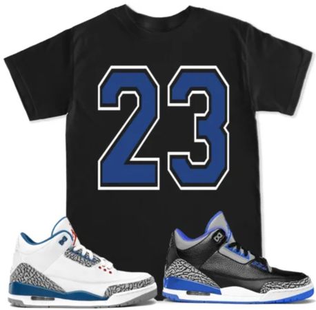 Retro 3 Blue T Shirt to match with Air Jordan Retro 3 True Blue Cement Shoes
