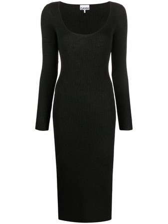 Shop GANNI scoop-neck long-sleeve dress with Express Delivery - FARFETCH