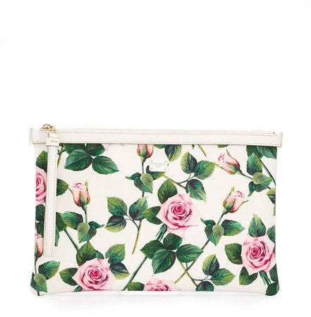 tropical rose print clutch bag