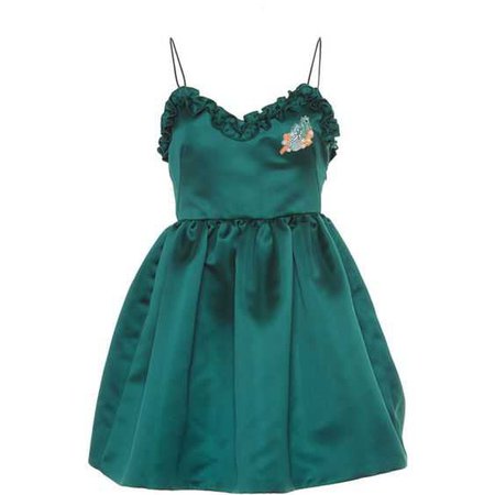 Vivetta Oslo Duchesse Mini Dress (£495) ❤ liked on Polyvore featuring dresses, green, green dress, short blue dresses, blue green dress, blue ruffle dress and blue dress