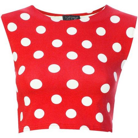 red crop top w/white polka dots