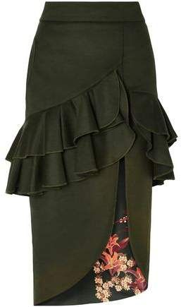 Ruffled Wool-blend Felt Midi Skirt