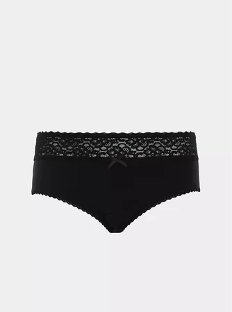 Black Wide Lace & Cotton Cheeky Panty | Torrid