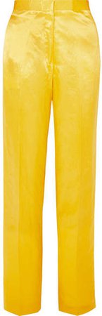 Satin Straight-leg Pants - Yellow