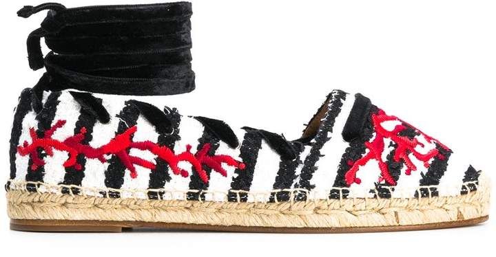 striped contrast embroidered espadrilles